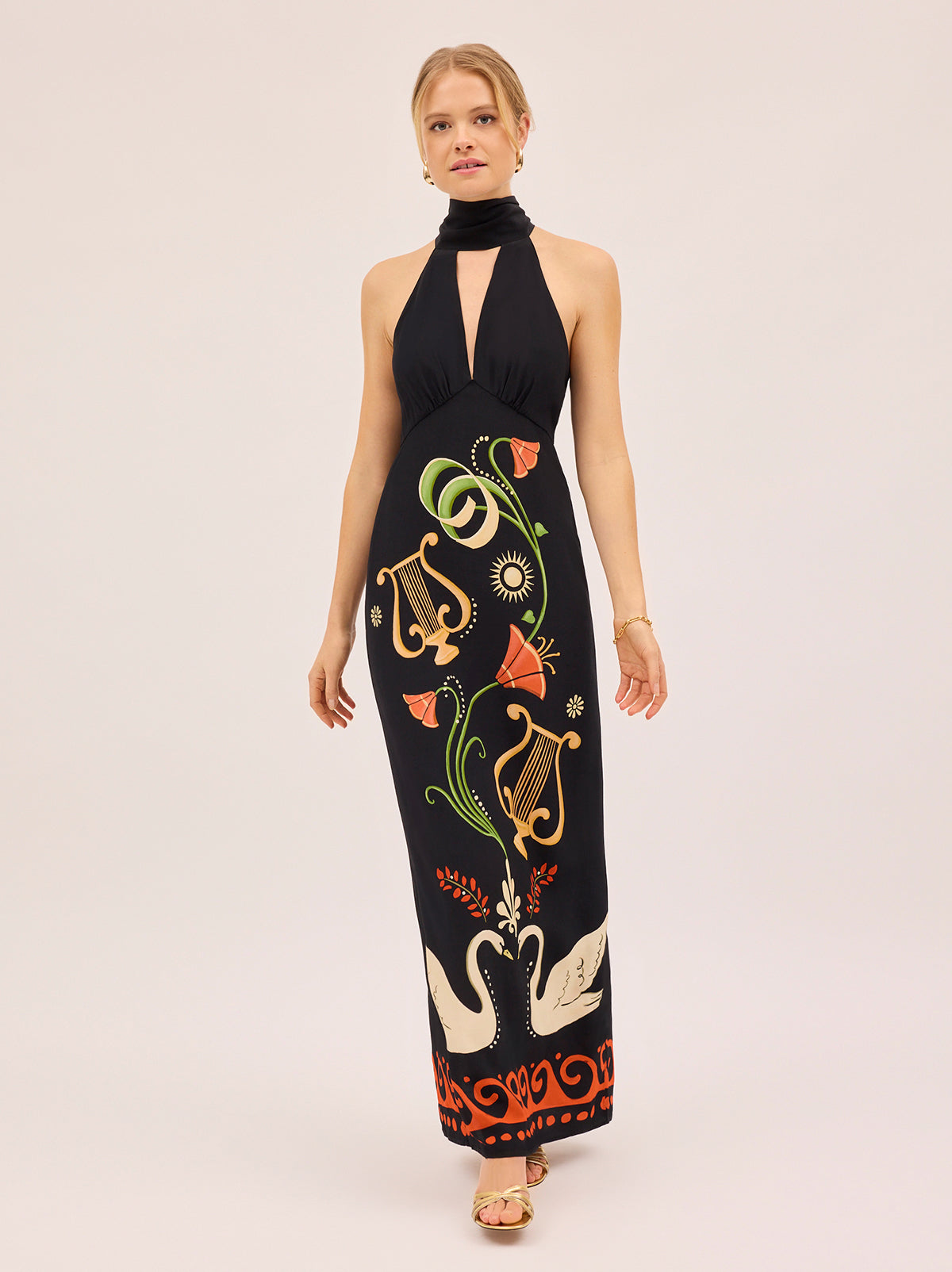 Jacquetta Black Cygnus And Lyra Print Halterneck Maxi Dress