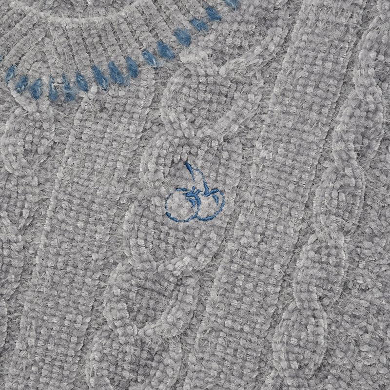 チェリーVネッククロップケーブルニット【メランジグレー】