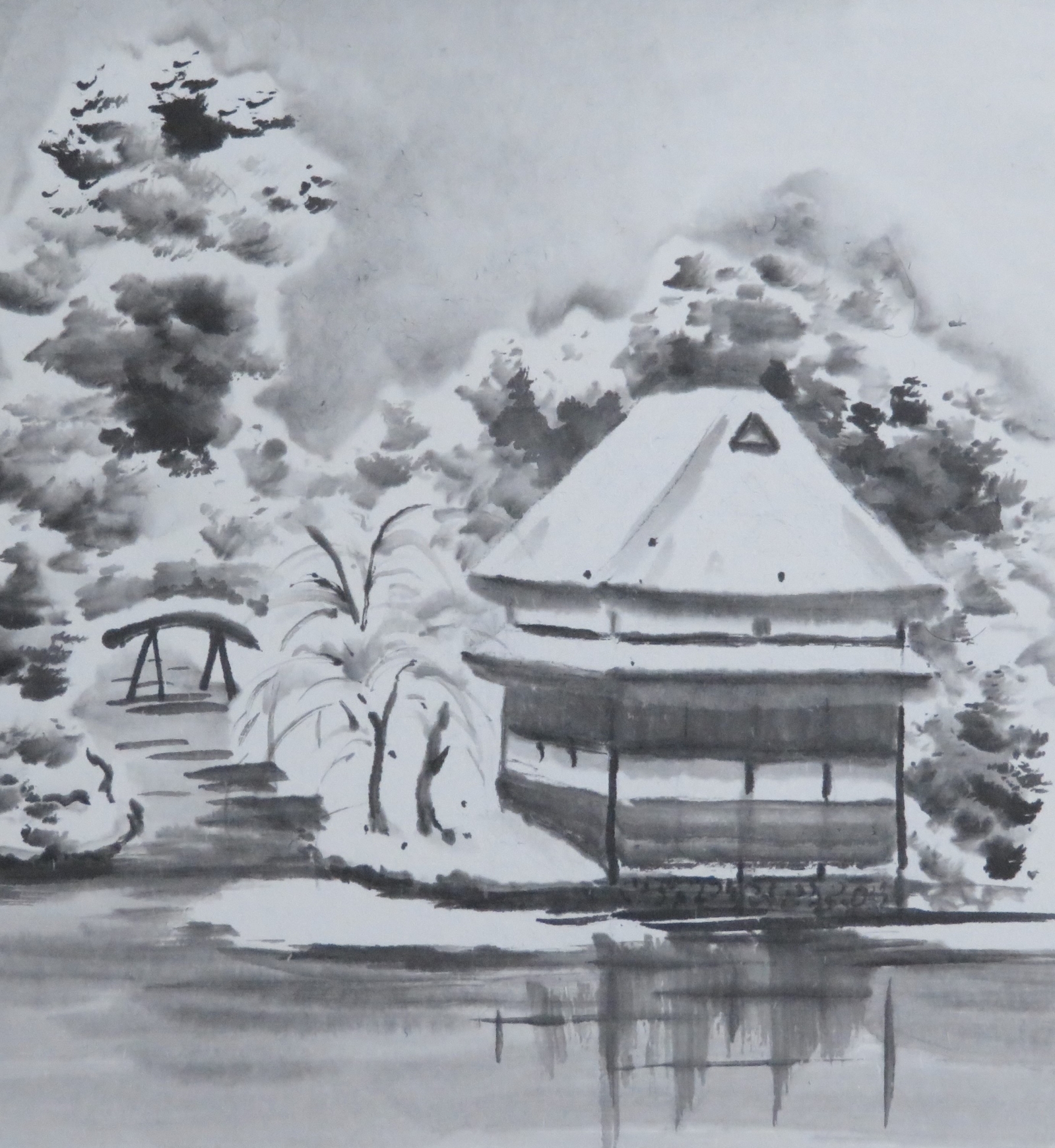 雪の衆楽公園 : 南椛水墨画教室