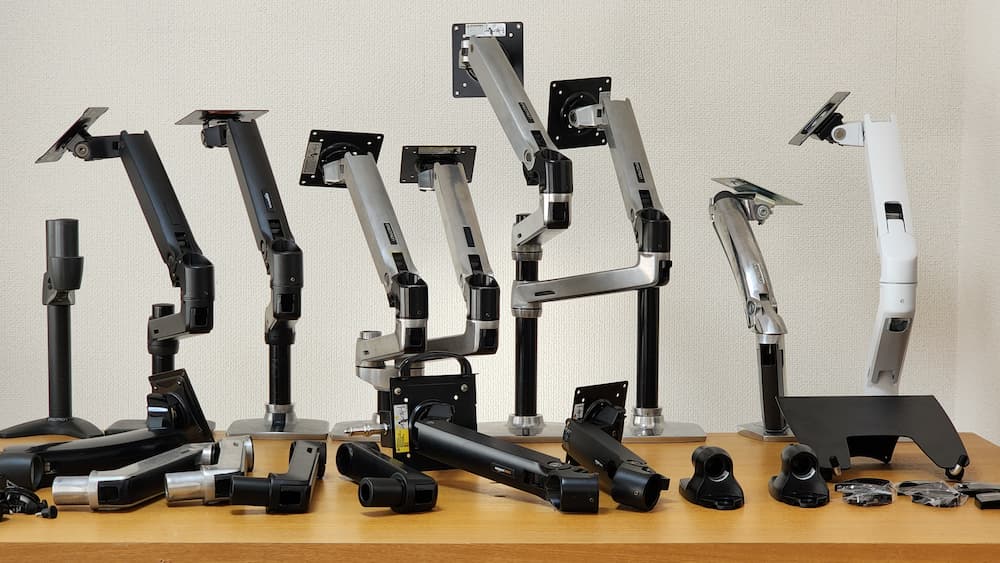 エルゴトロンモニターアームLX、HX、MX、MXV、NX、OEMの比較。デュアル