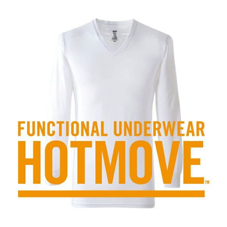 HOTMOVE】Vネック長袖Tシャツ(ホワイト系・無地)（KNA18-008-01_Z