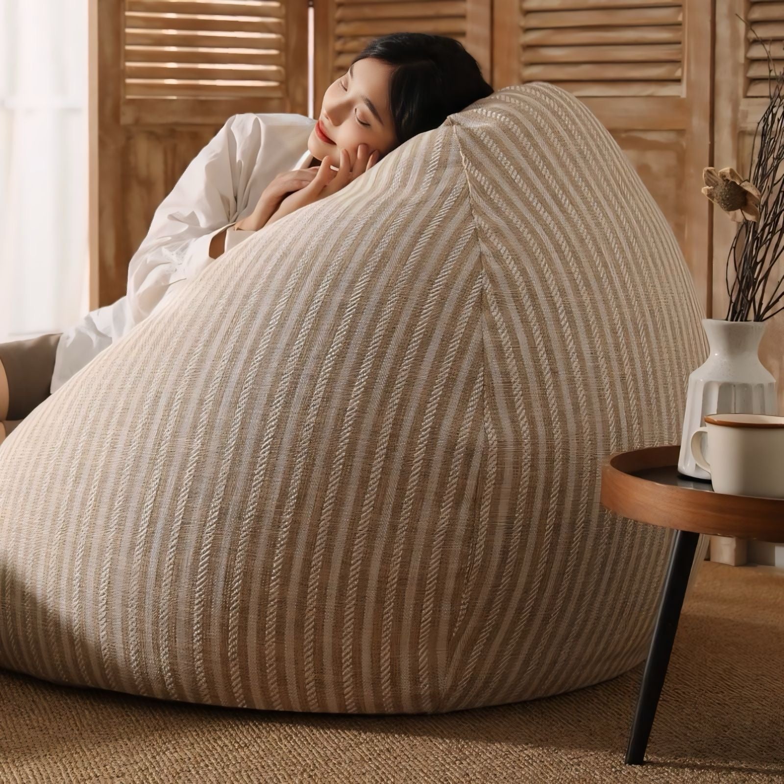 一人掛け細ストライプビーズクッションソファ – kocol