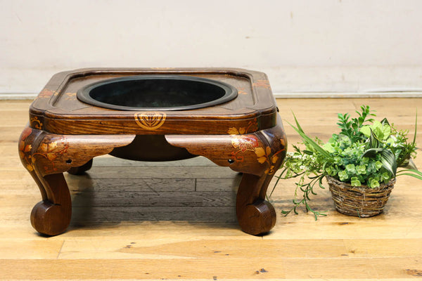 天然木切抜瓢箪形火鉢 瓢箪形五徳付き 民芸家具 時代家具 古民具