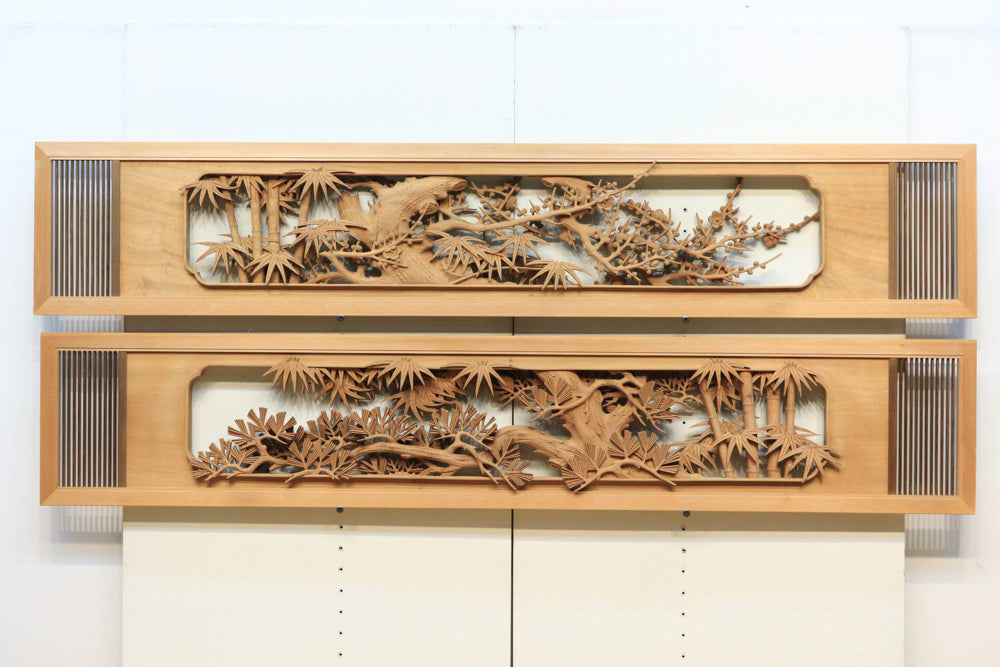 れいこ 彫刻欄間、、、松竹梅 れいこ様専用 彫刻欄間、、、松竹梅