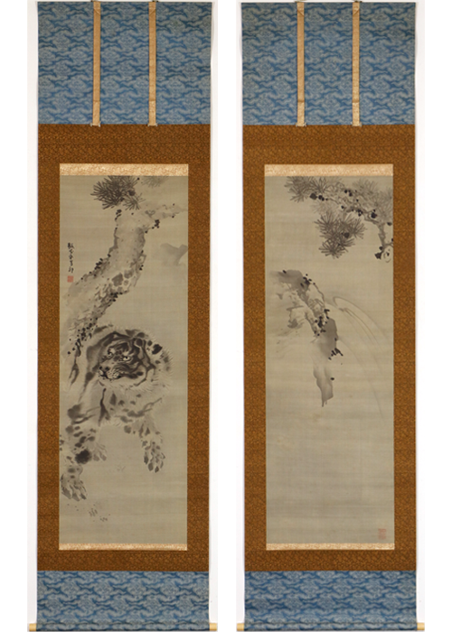 岸駒 猛虎瀑布図 双幅 | 古美術瀬戸