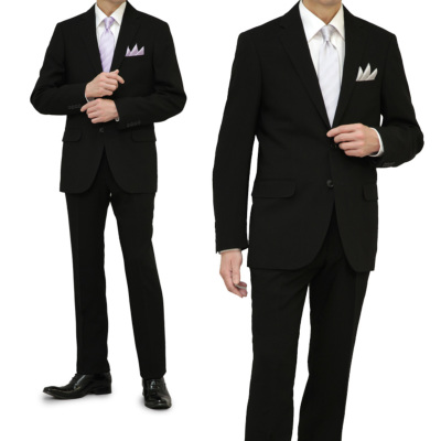 漆黒 礼服 喪服 ブラック サマーフォーマル スーツ スリム ノータック