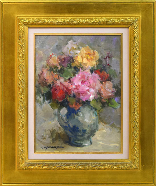 花瓶の花 油彩画 装飾フレーム付き 成井 弘 作品 油絵 花瓶の花 油彩画