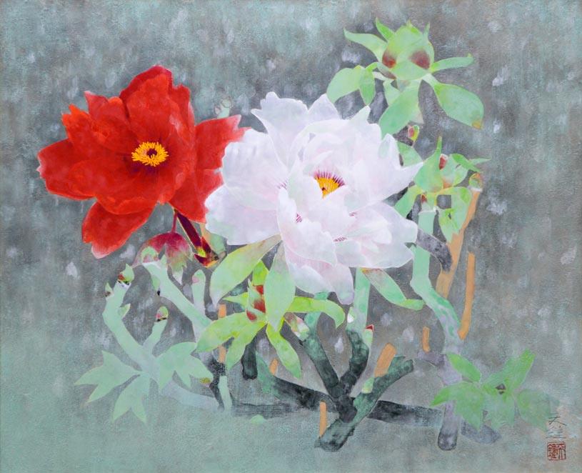 浅野天鐘「冬牡丹」日本画・F12号 絵画買取・販売の小竹美術