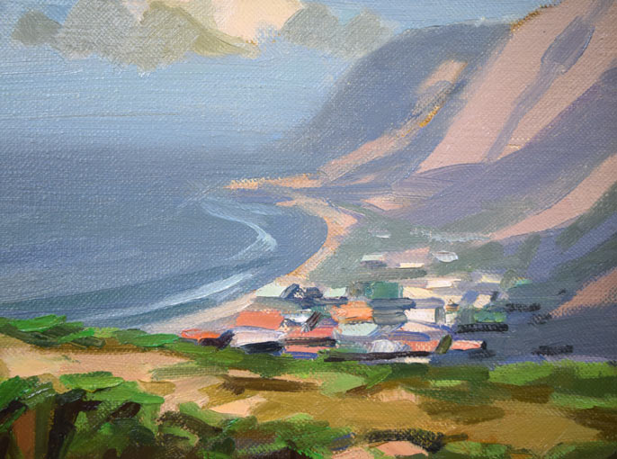 萬谷藤男「岬（北海道風景）」油絵・F6号 絵画買取・販売の小竹美術