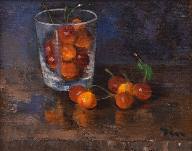 伊藤仁「静物画（さくらんぼ）」油絵・F3号 絵画買取・販売の小竹美術