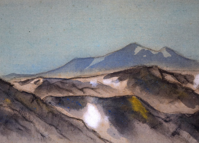 小浜亀角「大雪山風景」日本画・絹本・P8号 絵画買取・販売の小竹美術