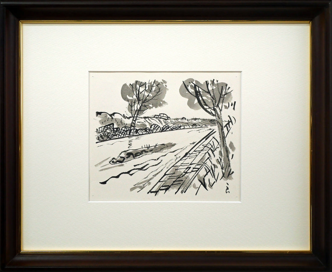 高橋揆一郎「黒い霧事件・田中彰治（新聞挿絵カット原画）」肉筆水墨画