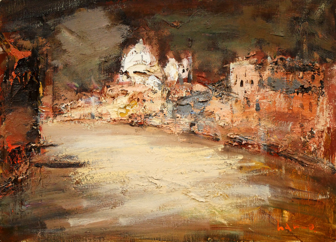 友成晴雄「ヴェニス」油絵・F4号 絵画買取・販売の小竹美術