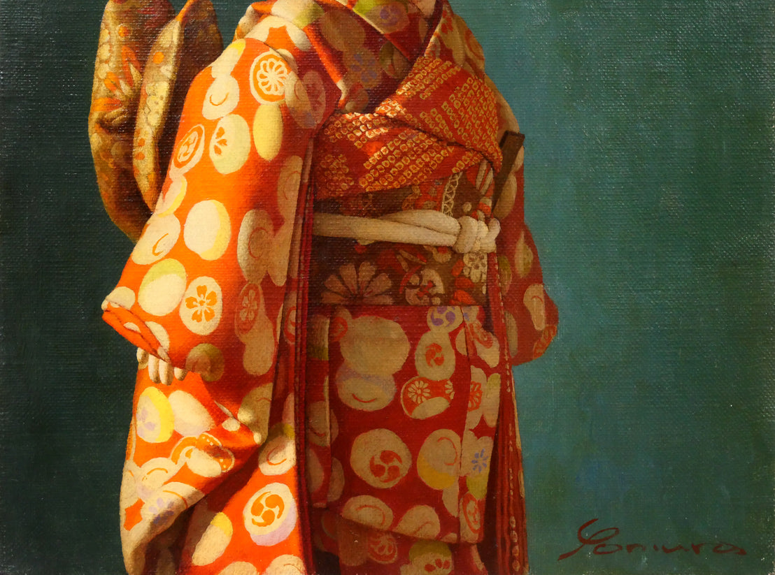 余村展「人形（市松人形）（白額）」油絵・F6号 絵画買取・販売の小竹美術