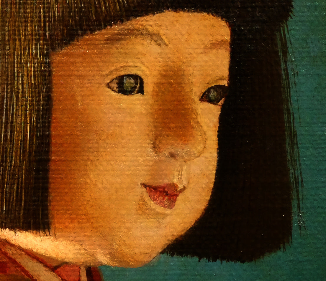 余村展「人形（市松人形）（白額）」油絵・F6号 絵画買取・販売の小竹美術