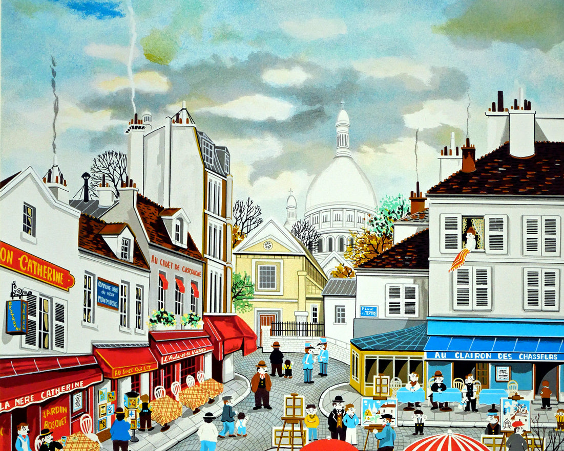 ビンカシワ「パリ・モンマルトル丘の上」リトグラフ 絵画買取・販売の