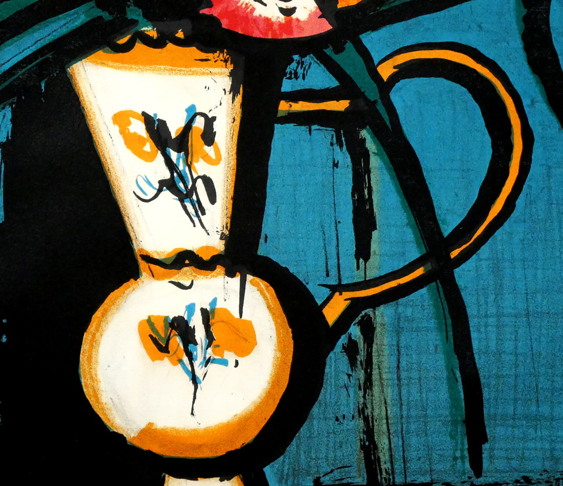 ベルナール・ビュッフェ（Bernard BUFFET）「青い背景の花束