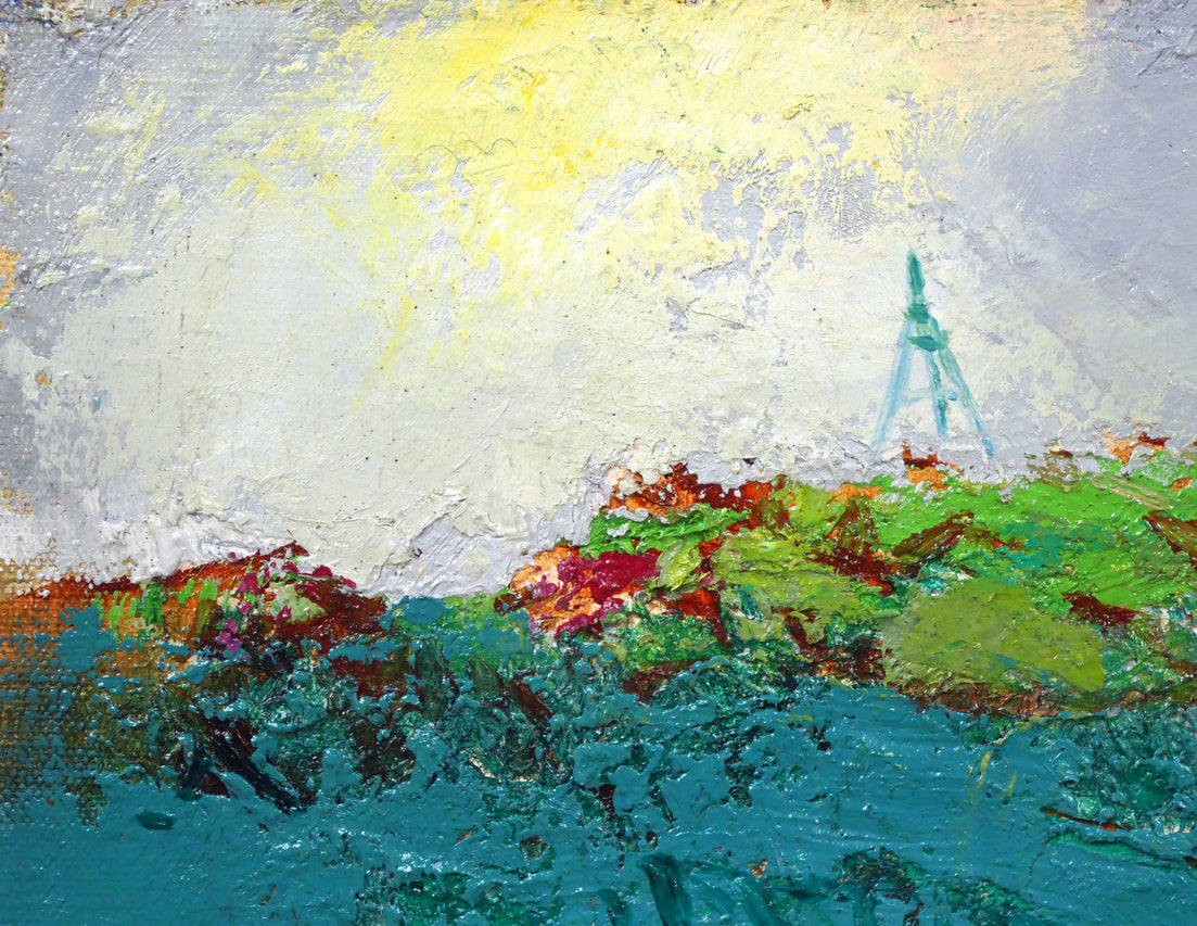 遠藤ミマン「三角点のある風景」油絵・F4号 絵画買取・販売の小竹美術