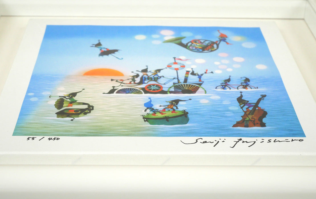 藤城清治、絵画、油彩4号こびとくんこの指とまれ新品額縁、肉筆、山下