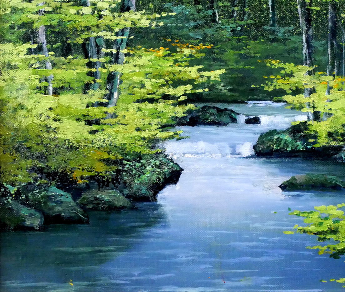 原田彰夫「緑韻」油絵・F6号 絵画買取・販売の小竹美術