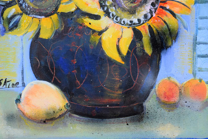 小林さと枝「ひまわり」油絵・F8号 絵画買取・販売の小竹美術