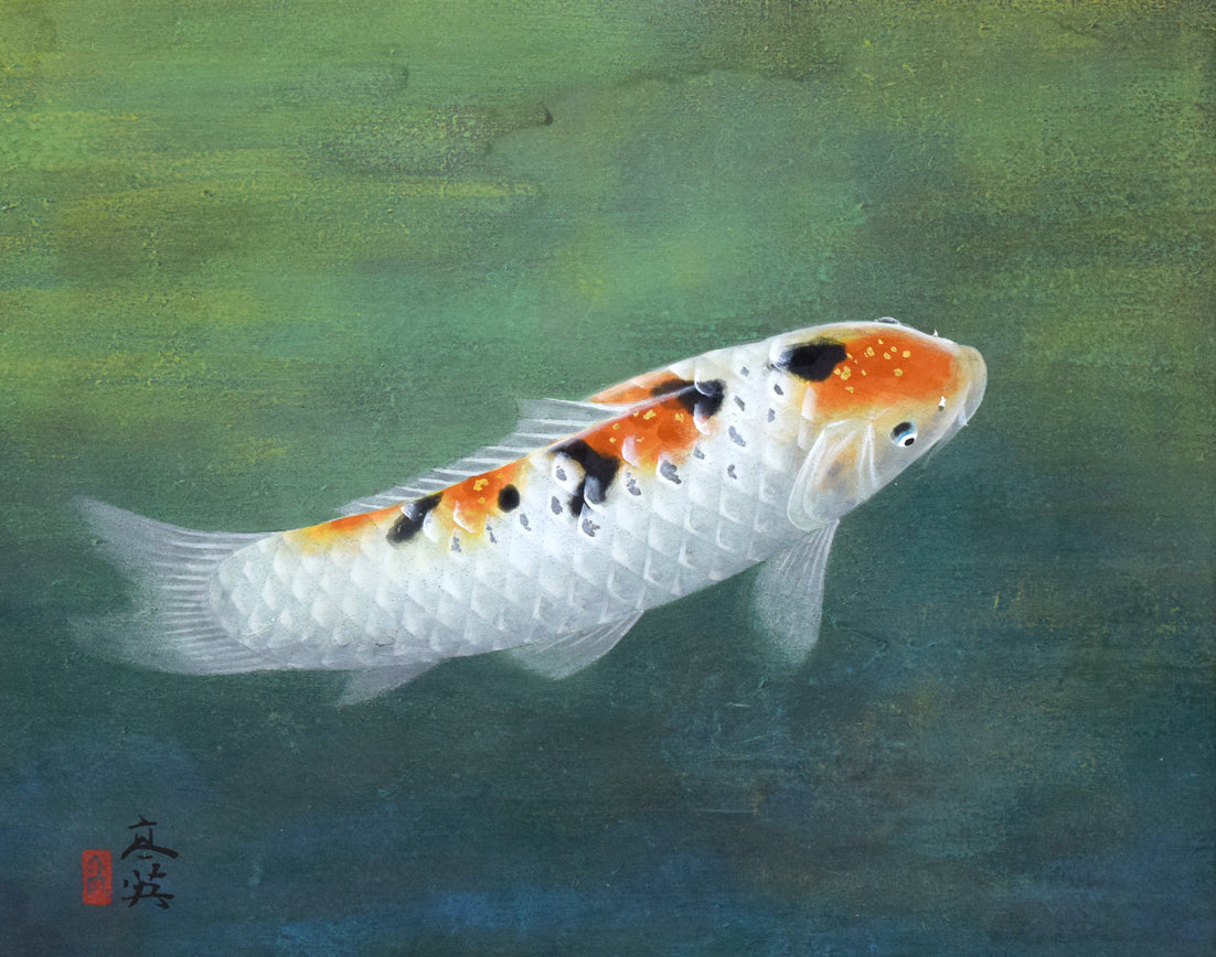 三輪高英「鯉」日本画・6号 絵画買取・販売の小竹美術