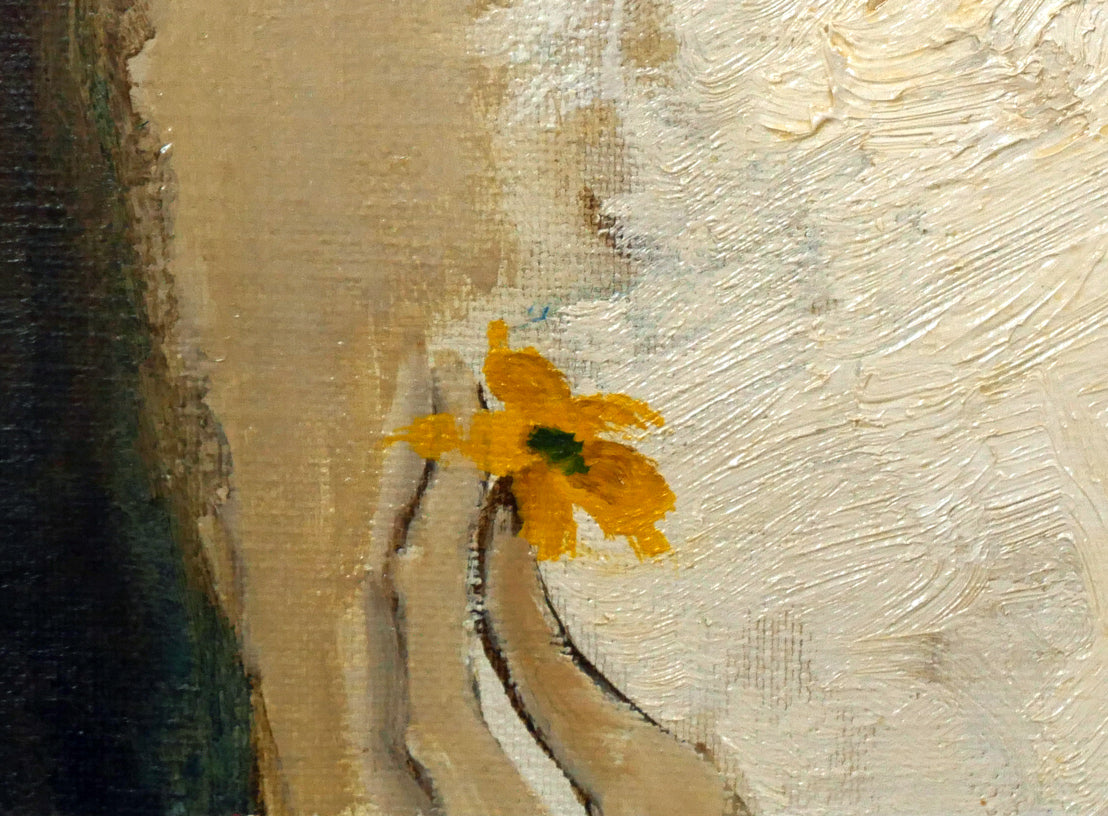 園田郁夫「女性像（白い服）」油絵・F3号 絵画買取・販売の小竹美術