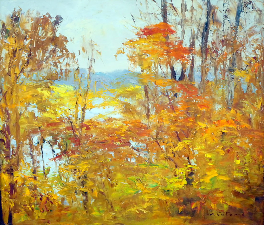 五月女政平「十和田湖秋景」油絵・F10号 絵画買取・販売の小竹美術