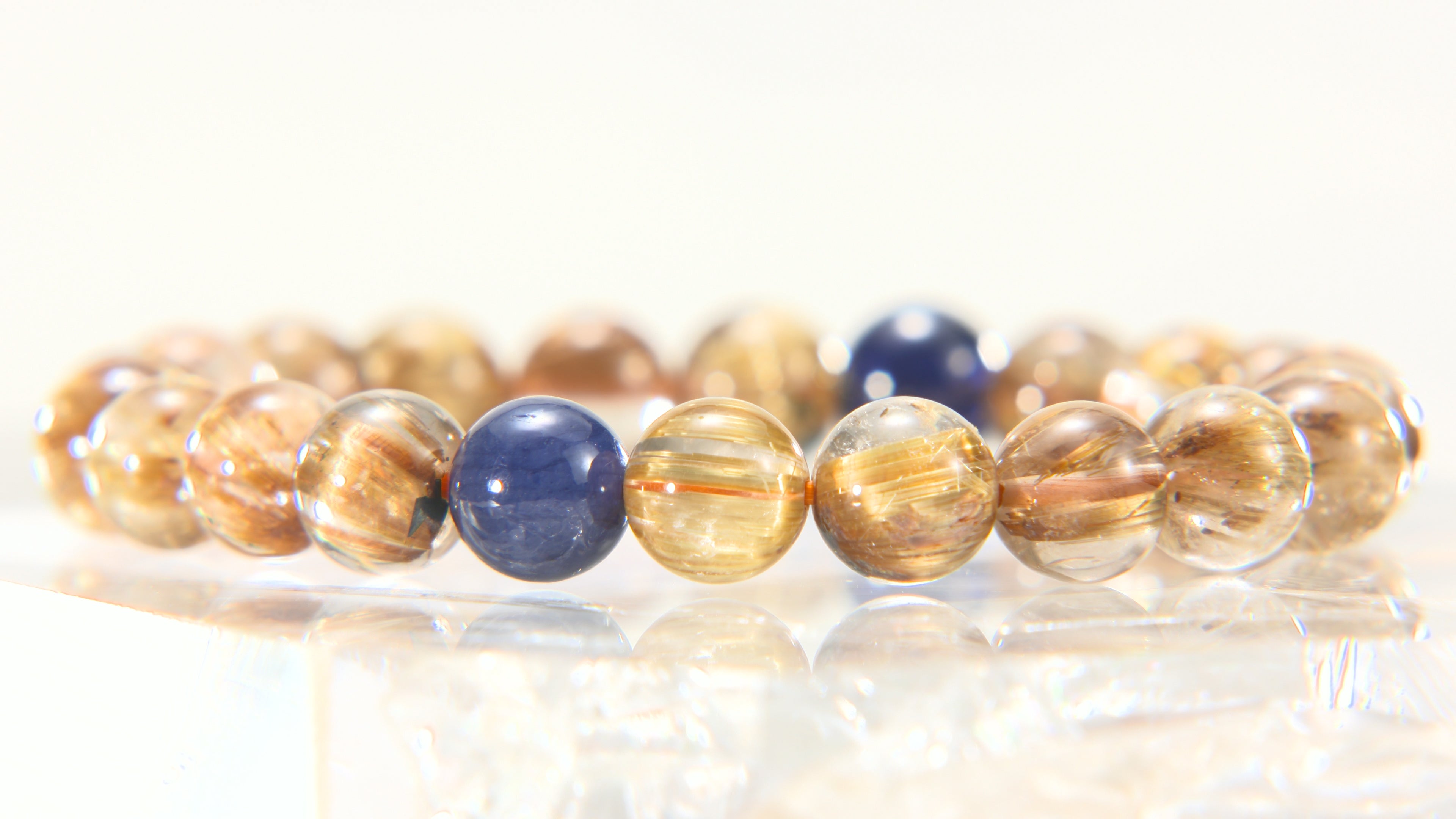 キャッツアイルチルクォーツ サファイア ブレスレット 8mm【希少