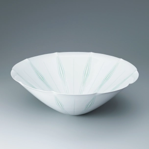 日本工芸会正会員)西山勇作 【天青瓷線文深鉢】 美術展出品作品 一点