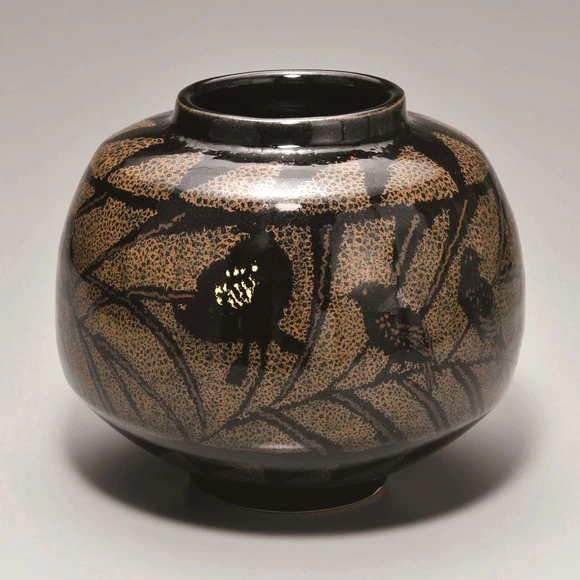 鉄釉鳥文花瓶(原 清)｜ギャラリージャパン