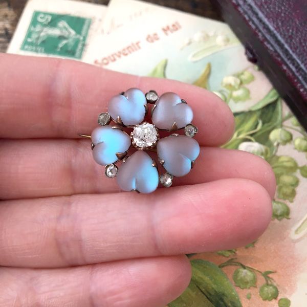 銀製 フロストサフィレットのハートフラワーブローチ - アンティーク k