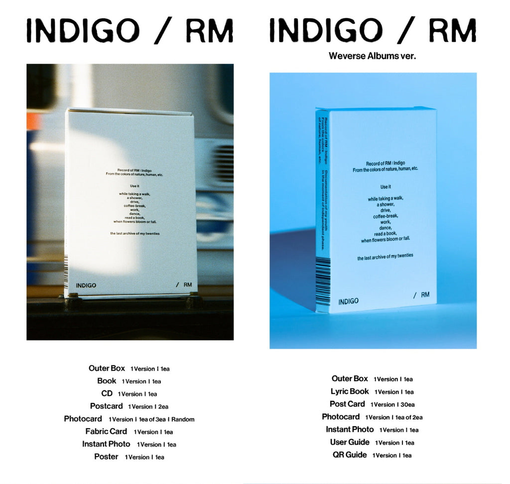 RM BTS - Indigo [Book+Postcard Edition SET] 2Album+Free Gift