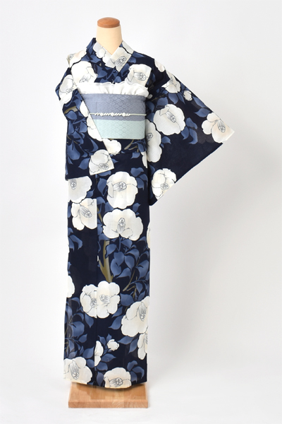 浴衣[UNSODO/紺/牡丹]｜着物レンタルあき (来店着付け無料・全国配送無料)
