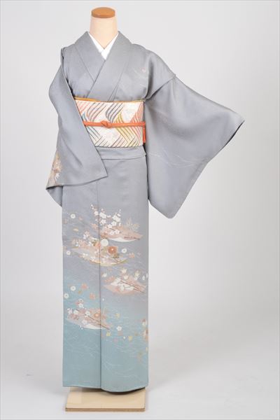 訪問着［ブルー地の花筏模様］｜着物レンタルあき (来店着付け無料