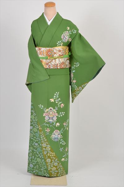 訪問着［緑色の辻が花模様］｜着物レンタルあき (来店着付け無料・全国