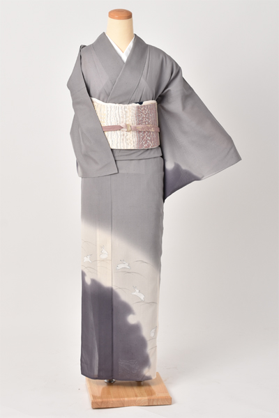 単衣紬訪問着［紬・雪輪取りにうさぎ］｜着物レンタルあき (来店着付け