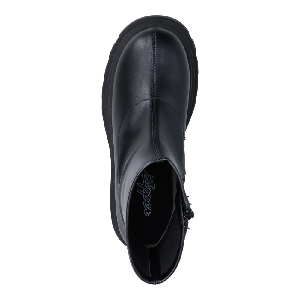 Zipper ジッパー 厚底 ストレッチショートブーツ レディース ブラック