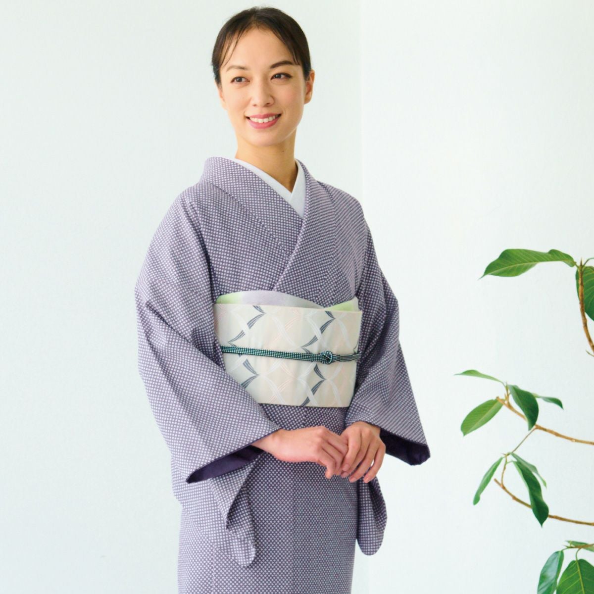 ☆37％OFF☆【CHIKUMO-千雲-】洗える着物 水玉/パープル 袷小紋 くるり