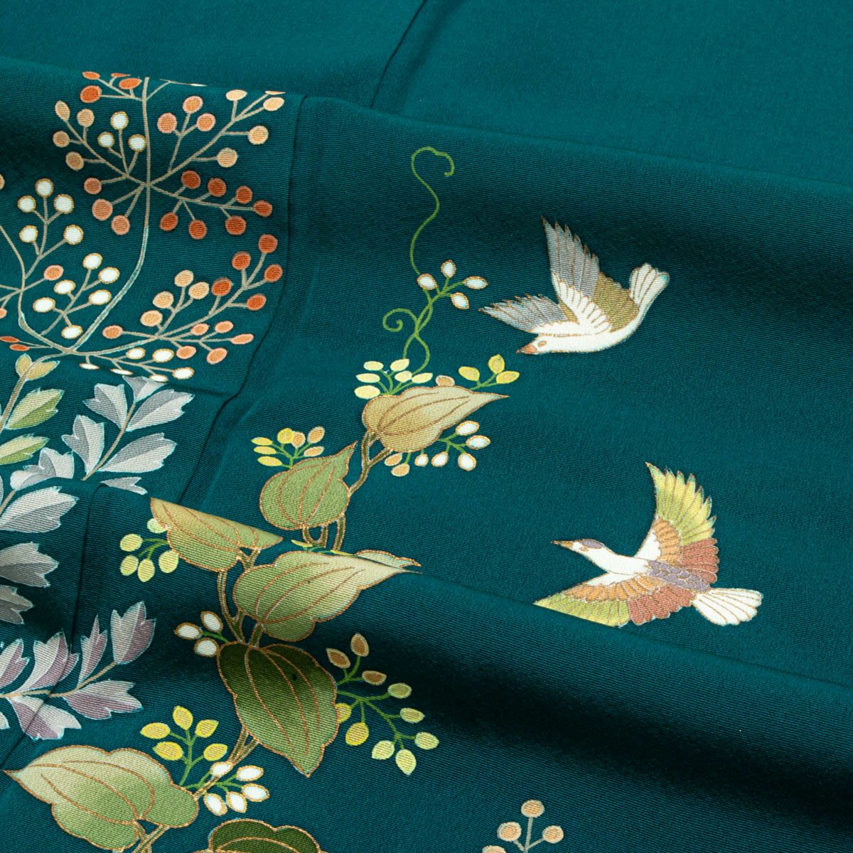 東京ますいわ屋 誂品】 訪問着 友禅 瑞鳥と植物の実 フォレスト