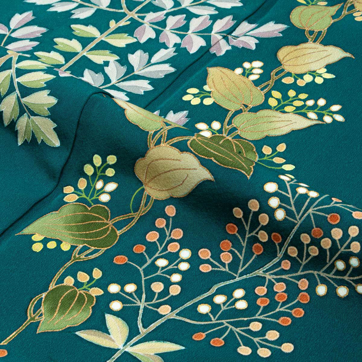 東京ますいわ屋 誂品】 訪問着 友禅 瑞鳥と植物の実 フォレスト