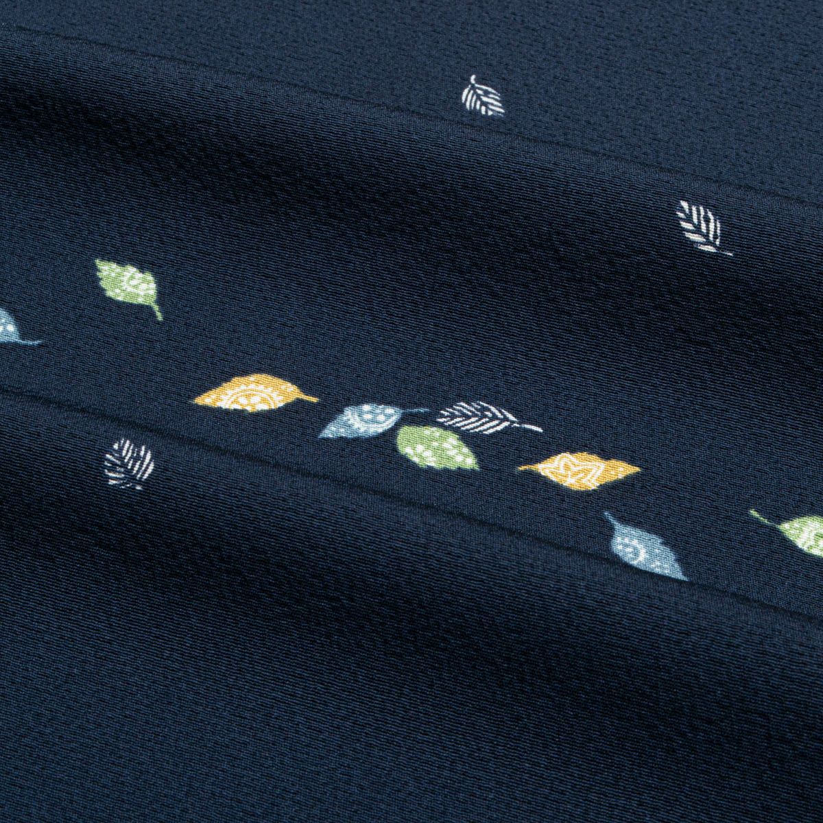 未使用品】飛び柄小紋 友禅 葉 冨貴寄文様 濃紺 正絹 袷 身丈：約162cm