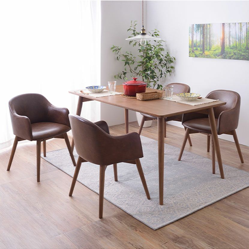 ダイニングチェア 肘付き ブラウン脚 ソフトレザー ファブリック 布