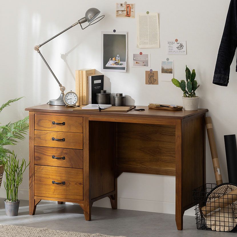 デスク 2点セット アンティーク風 (幅112cm 木製 デスク×1 チェア×1