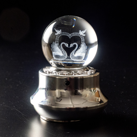 MUSICBOX】3Dレーザーボールオルゴール ハートスワン | オルゴール