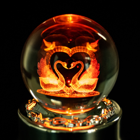 MUSICBOX】3Dレーザーボールオルゴール ハートスワン | オルゴール