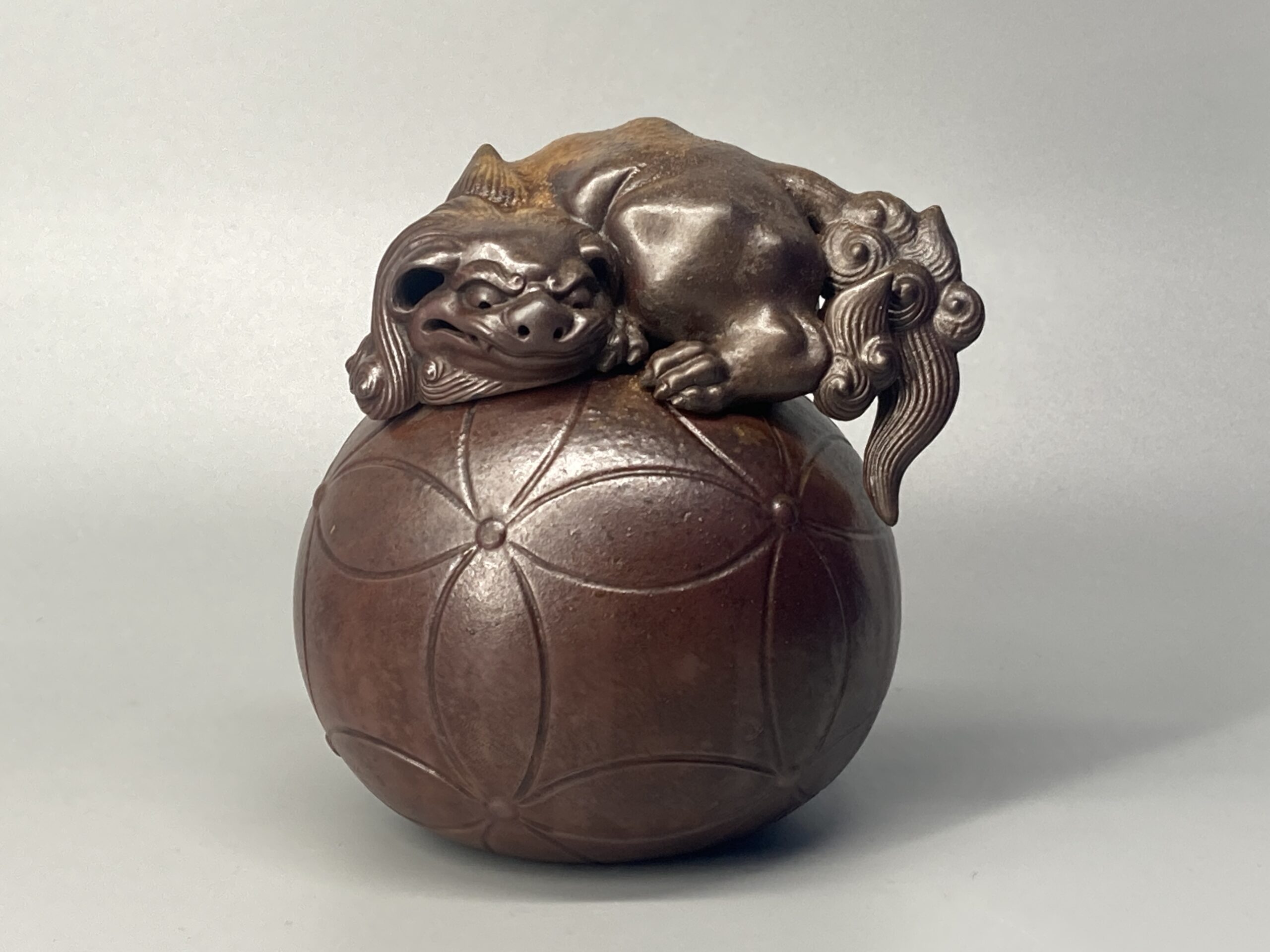 西村春湖 青備前糸巻獅子香炉 共箱合布 備前焼 抹茶道具 香道具 跳ね