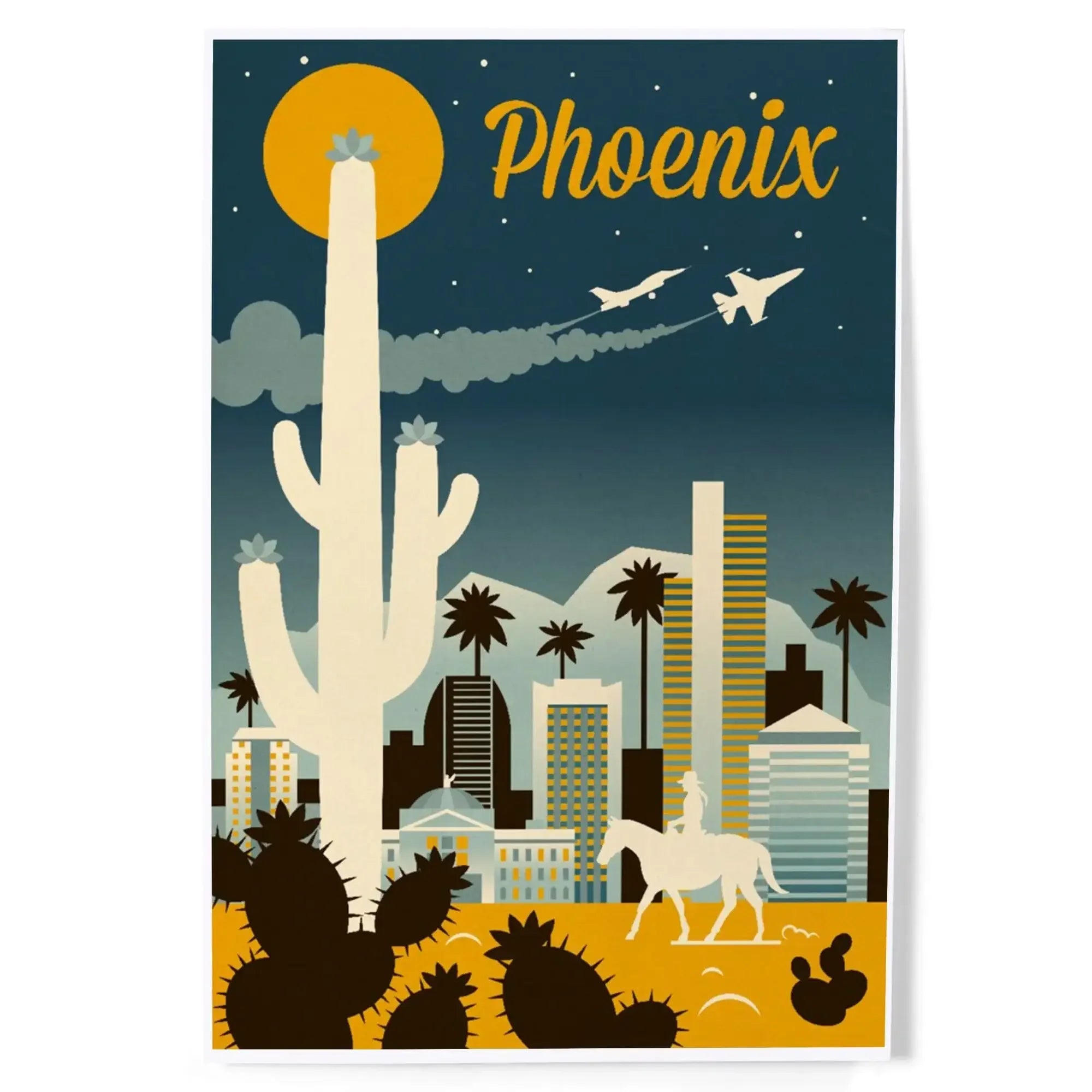 Phoenix, Arizona, Retro Skyline Series art prints, metal signs