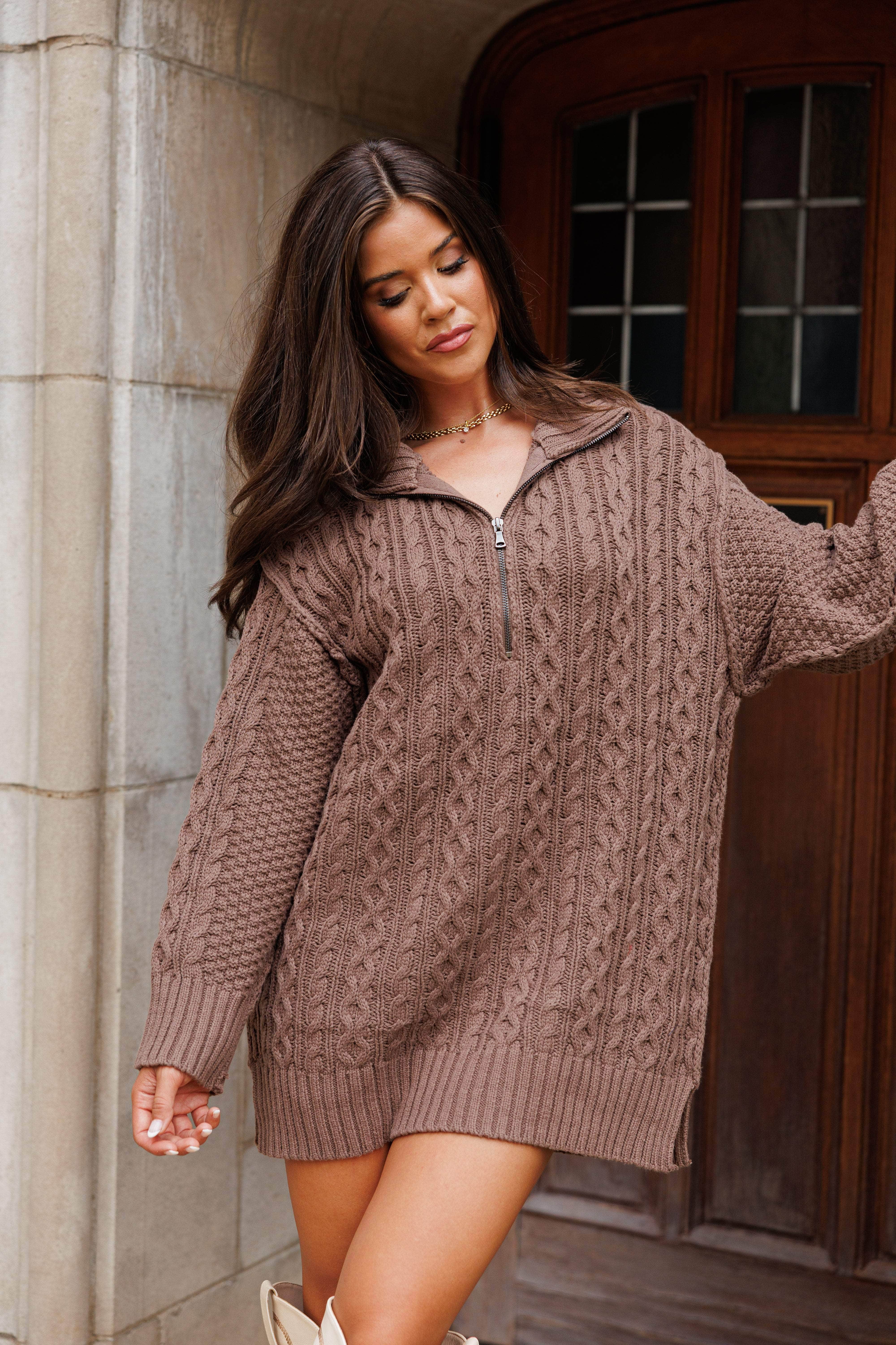 Cable Knit Mini Dress | Chunky Knit Long Sleeve Mini | Lane 201