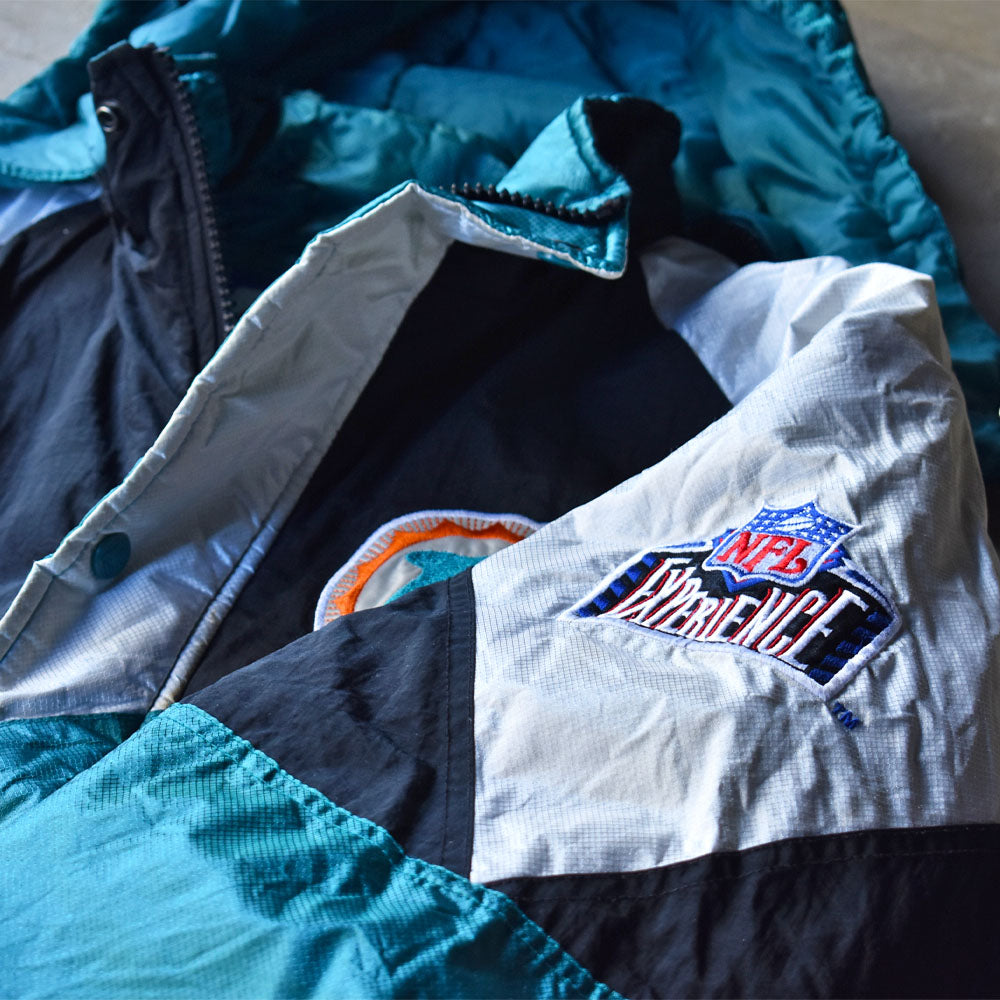 90's PRO PLAYER “NFL Miami Dolphins” 中綿入り フード付き ナイロン